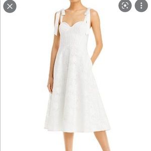Lace bustier rehearsal dinner midi dress